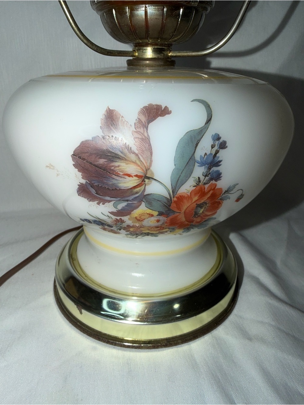 Vintage Floral Milk Glass "Gone With The Wind" Style Hurricane Lamp - Picture 6 of 16